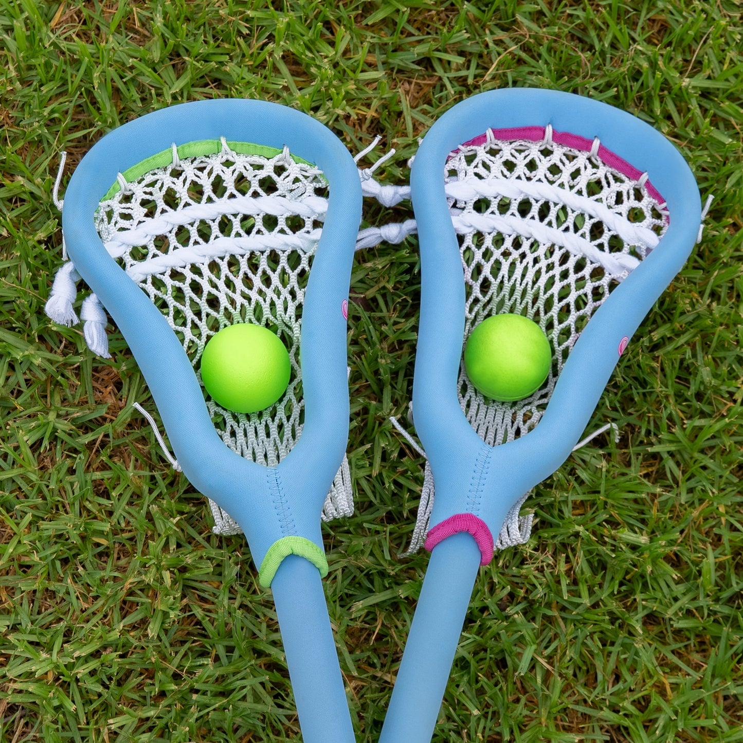 1 vs. 1 // Two Stick Pack Lacrosse Sticks Hackees Lime / Pink 